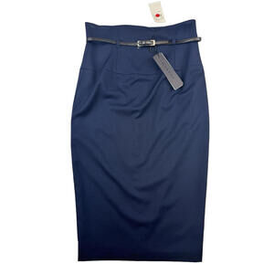 Black Halo Jackie O Belted High Waisted Knee Length Skirt Blue Size 4 US | 28 W